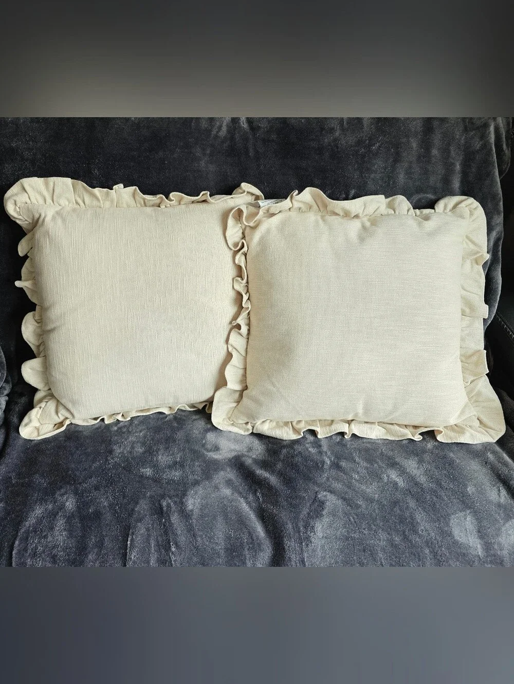 Set of 2 Decorative Throw Easter Neutral Crosshatch Pillow with Ruffle Border 20